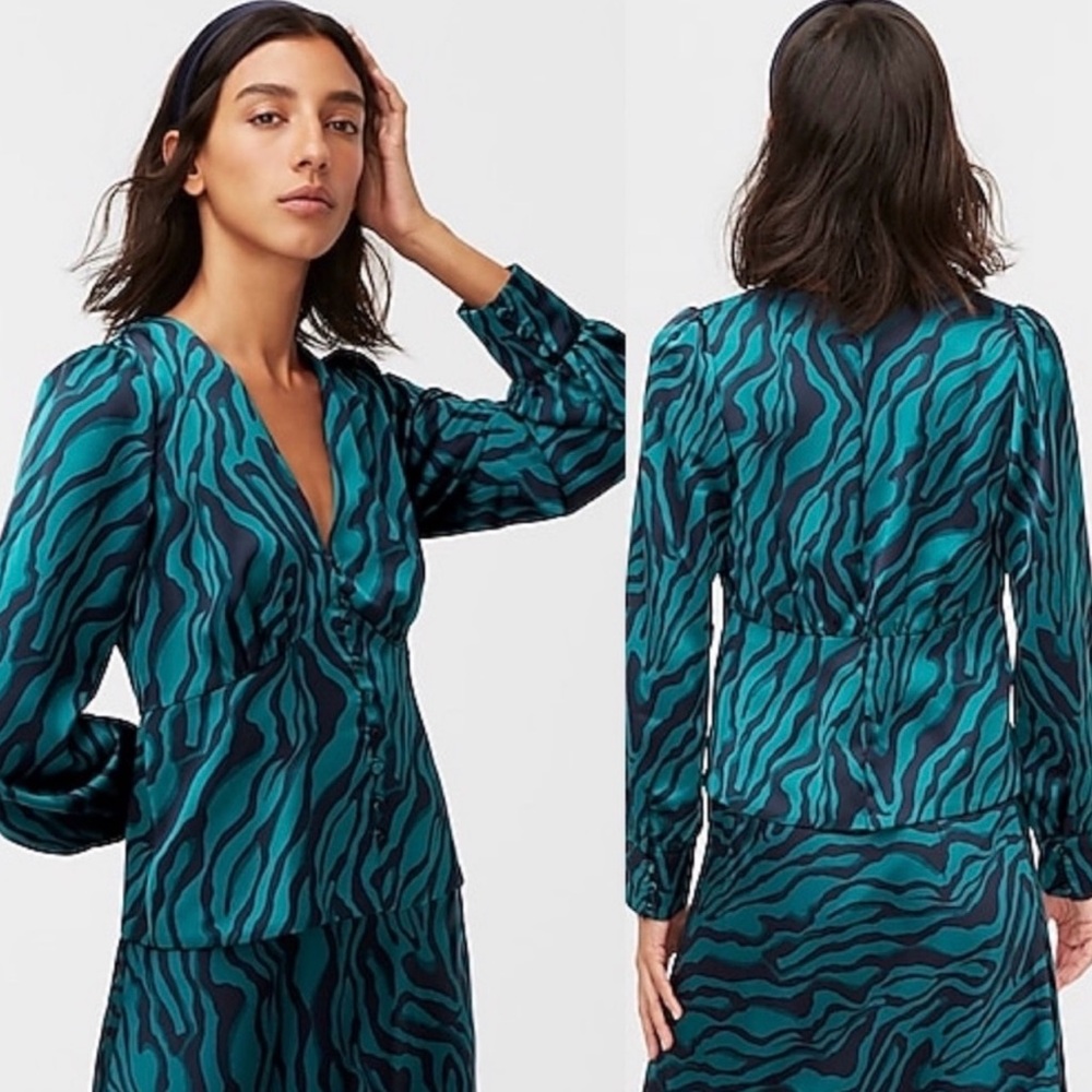 J Crew Women Long Sleeve Zebra Stripe Blouse Green Color Top Size Medium